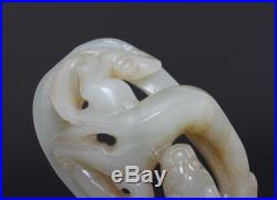 Antique Chinese Carved Natural Nephrite HeTian Jade Pendant With coiled dragon