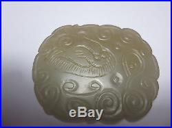 Antique Chinese Carved Pale Green Jade Dragon Pendant