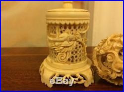 Antique Chinese Carved Puzzle Dragon Ball With Stand. Excellent