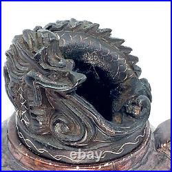 Antique Chinese Carved Stone Incense Burner Censer DRAGON Top Ring Handles