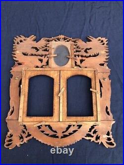 Antique Chinese Carved Wood Picture Frame With Dragons