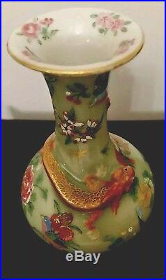 Antique Chinese Celadon Glazed Red Dragon Vase 19th Century