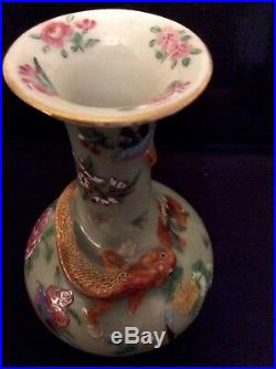 Antique Chinese Celadon Glazed Red Dragon Vase 19th Century