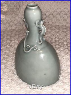 Antique Chinese Celadon Glazed Vase With Dragon Handles