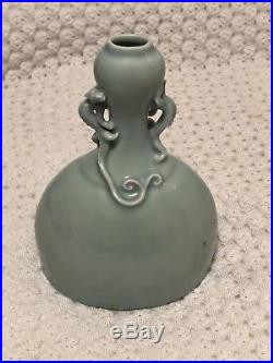 Antique Chinese Celadon Glazed Vase With Dragon Handles