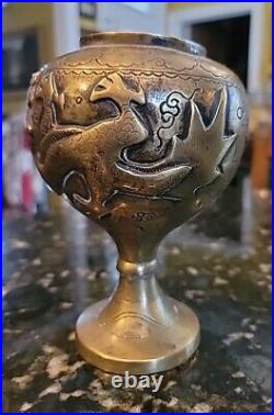 Antique Chinese Censer Incense Pot Brass Dragon Pearl Wisdom Substantial Weight