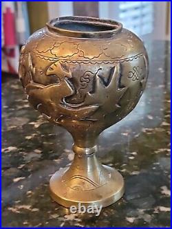 Antique Chinese Censer Incense Pot Brass Dragon Pearl Wisdom Substantial Weight