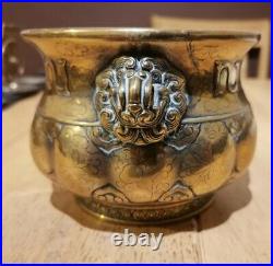 Antique Chinese Censer bowl Foo Dogs Dragons Flowers Rare Shape incense burner