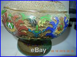 Antique Chinese Champleve Cloisonne vase Dragon motif 12 inch high