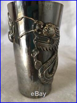 Antique Chinese Chasing Dragon Sterling Silver Cup