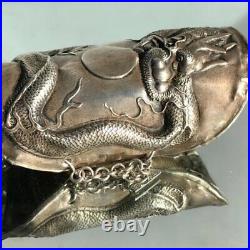 Antique Chinese China Export Silver Dragon Sterling Bracer Cuff Repousse Rare