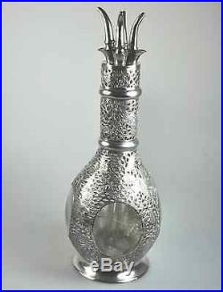 Antique Chinese China Export Silver Vinegar Bottle Flask Decanter Dragon 1900