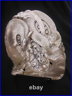 Antique Chinese China Qing Dragon Carved Engraved Mother Of Pearl Shell