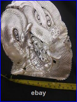 Antique Chinese China Qing Dragon Carved Engraved Mother Of Pearl Shell