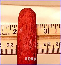 Antique Chinese Cinnabar Dragon Bangle Bracelet Carved Lacquer Chinoiserie Vtg
