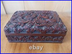 Antique Chinese Cinnabar Lacquer Box Dragon And Phoenix 19thC