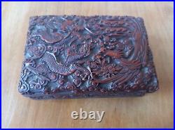 Antique Chinese Cinnabar Lacquer Box Dragon And Phoenix 19thC