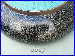 Antique Chinese Cloisonne Bowl Dragon Signed 4 Character Mark Large