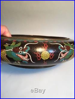 Antique Chinese Cloisonne Bowl Large Five Toed Dragon Bowl Seal Mark C1890