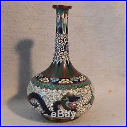 Antique Chinese Cloisonne DOUBLE DRAGON Vase 5 Toed Imperial Bronze Enamel