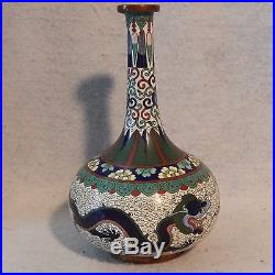 Antique Chinese Cloisonne DOUBLE DRAGON Vase 5 Toed Imperial Bronze Enamel