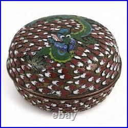 Antique Chinese Cloisonne Dragon Cycle Trinket Brass Box
