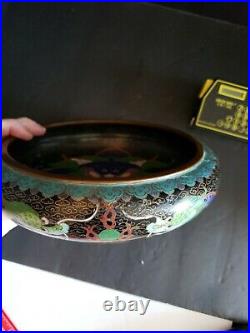 Antique Chinese Cloisonne Dragon Flaming Pearl Bowl Guangxu Period (1875-1908)
