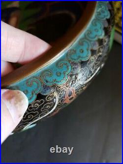 Antique Chinese Cloisonne Dragon Flaming Pearl Bowl Guangxu Period (1875-1908)