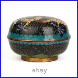 Antique Chinese Cloisonne Dragon Lidded Bowl 19th C