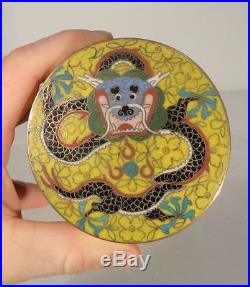 Antique Chinese Cloisonne Dragon Tea Caddy Yellow Ground Qing Box