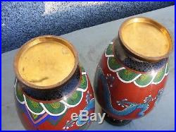 Antique Chinese Cloisonne Dragon Vases Pair