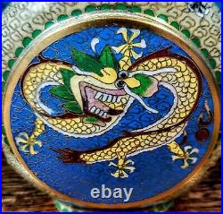 Antique Chinese Cloisonné Enamel & Brass Dragon Vase