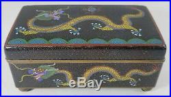 Antique Chinese Cloisonne Enamel Cigar Cigarette Box Dragon Flaming Pearl
