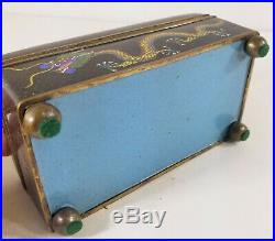Antique Chinese Cloisonne Enamel Cigar Cigarette Box Dragon Flaming Pearl