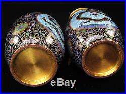 Antique Chinese Cloisonne Enamel Lotus Flower Dragon Vases c. 1900 Lao Tian Li