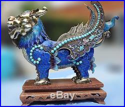 Antique Chinese Cloisonne Sishi Fu Dog, Dragon Dog Chinese Lion Fósh