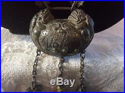 Antique Chinese Coral Turquoise Silver bead Dragon NecklaceUniqueSigned