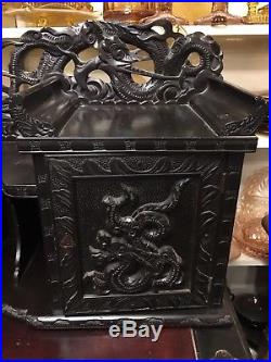 Antique Chinese Desk With Original Matching Chair Highly carved Dragons Nice Old