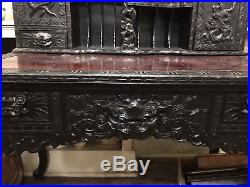 Antique Chinese Desk With Original Matching Chair Highly carved Dragons Nice Old