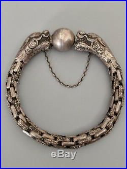 Antique Chinese Double Dragon Pearl Bracelet French Indochina