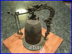 Antique Chinese Dragon Bell or Gong on Stand Very Nice Old Patina
