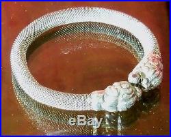 Antique Chinese Dragon Bracelet Double Headed Figural Mesh Sterling Silver