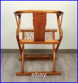 Antique Chinese Dragon Carving Hardwood & Leather Folding Chair Qing Dynasty