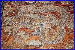 Antique Chinese Dragon Embroidered Textile Forbidden Stitch Gold Silk Stump-work