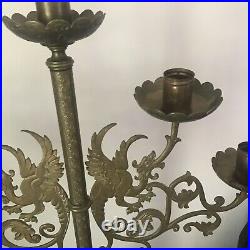 Antique. Chinese Dragon Etched Brass 5 light Candelabra