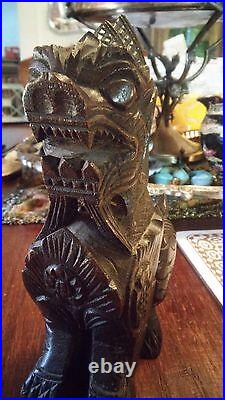 Antique Chinese Dragon/Foo Dog Wood Statue Sculpture. 5x7 hand carved