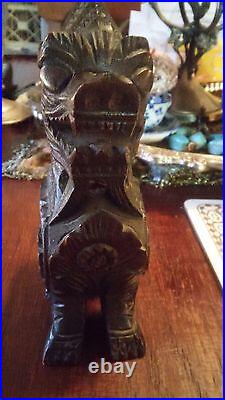 Antique Chinese Dragon/Foo Dog Wood Statue Sculpture. 5x7 hand carved