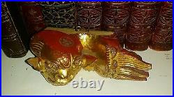 Antique Chinese Dragon Gold Over Red Paint, Architecture Salvage