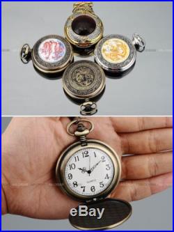 Antique Chinese Dragon Pendant Chain Necklace Quartz Men Pocket Watch