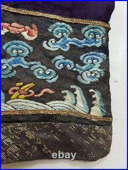 Antique Chinese Dragon Robe Sleeve Silk Hand Embroidered Fragment 58x22cm